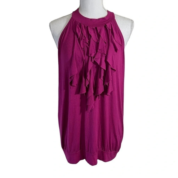 Ashley Stewart Fuchsia Blouse Size 14/16 Ruffles Sleeveless Stretch Knit Top - Picture 1 of 5